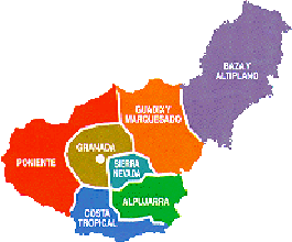Comarcas de la provincia de Granada. Al Norte la zona de Baza y el Altiplano