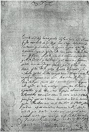 Manuscrito aut�grafo de Cervantes dirigido a Felipe II, donde narra algunas vicisitudes de sus gestiones en Baza