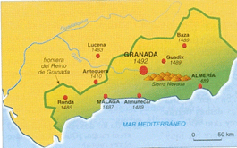 Mapa parcial de Espa�a, justo el a�o de la Toma de Baza