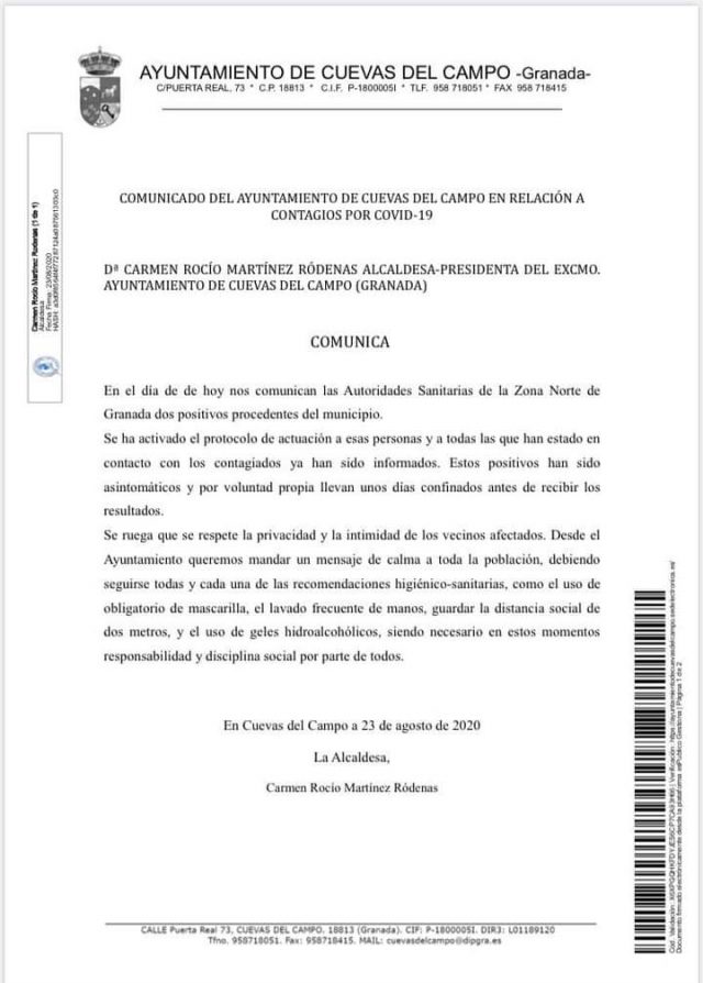 Comunicado positivos COvid