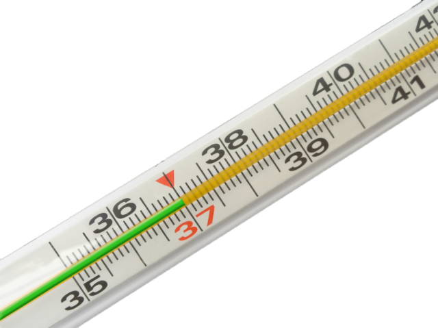 Calor y-termómetro a-37 grados