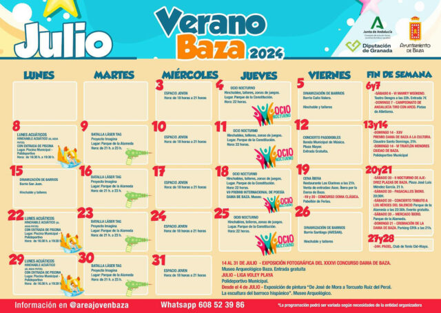calendario Verano Baza 2024 juio