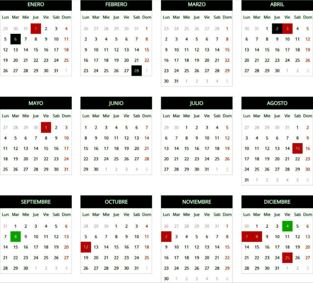 Calendario laboral para Baza en 2026