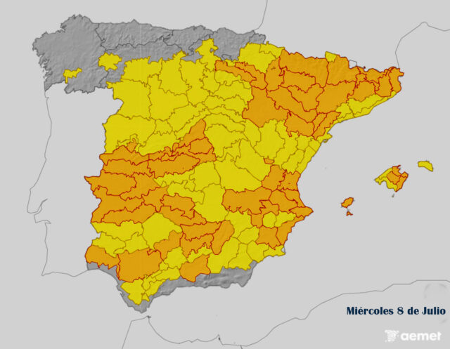 Prevision AEMET miercoles 8 julio